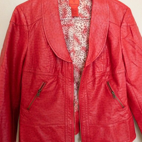 V CRISTINA NWOT bright red faux leather jacket - Picture 4 of 5